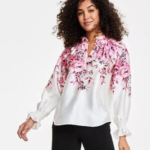 Anne Klein Floral Pink and White Women's Top